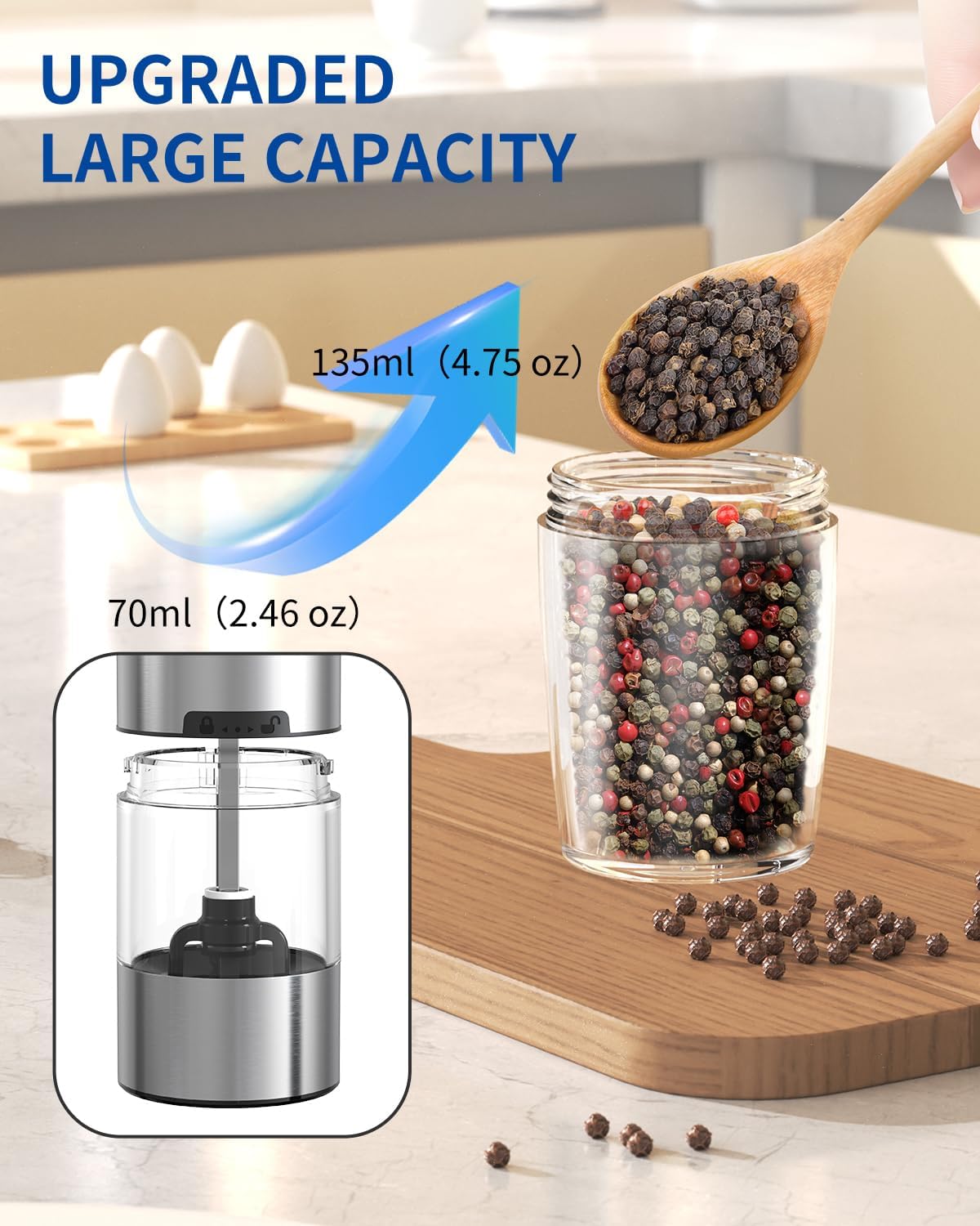 Automatic Electric Salt and Pepper Grinder Set – Adjustable Coarseness with LED Light
