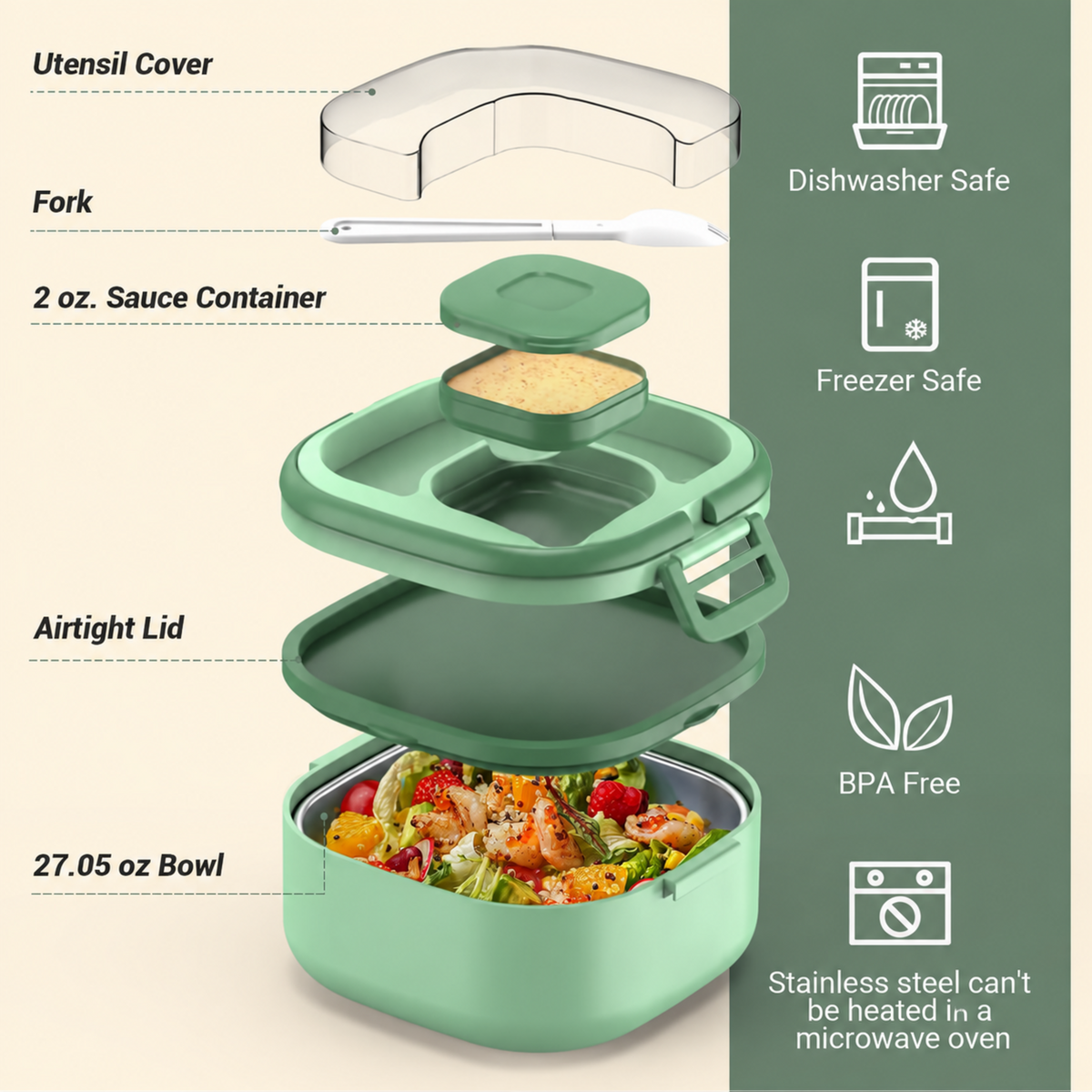 Stainless Steel Bento Lunch Box with Removable Container