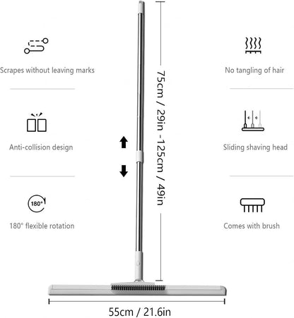 2-in-1 Floor Sweeper and Scrubber Broom – Stiff Bristle Brush with Squeegee