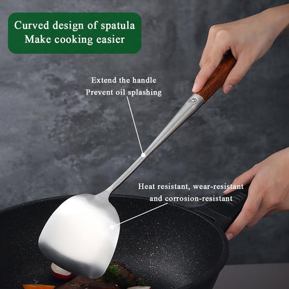 Stainless Steel Wok Utensil Set with Heat-Resistant Wood Handles