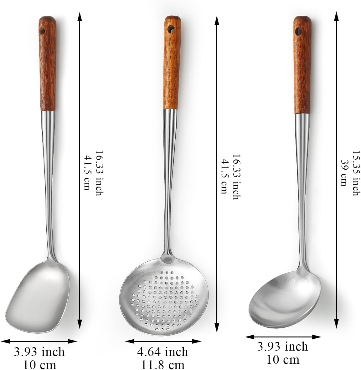 Stainless Steel Wok Utensil Set with Heat-Resistant Wood Handles