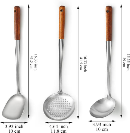 Stainless Steel Wok Utensil Set with Heat-Resistant Wood Handles