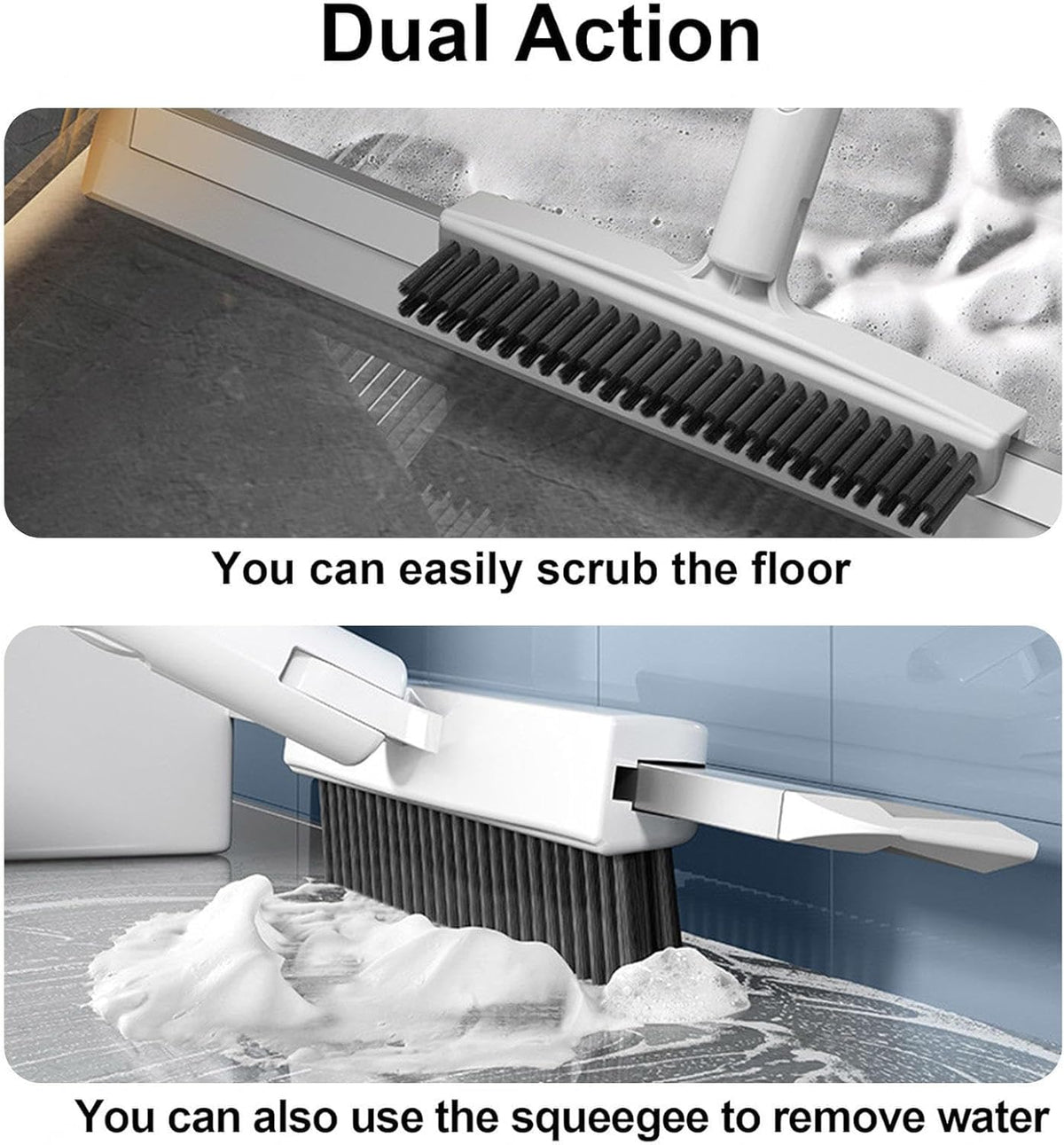 2-in-1 Floor Sweeper and Scrubber Broom – Stiff Bristle Brush with Squeegee