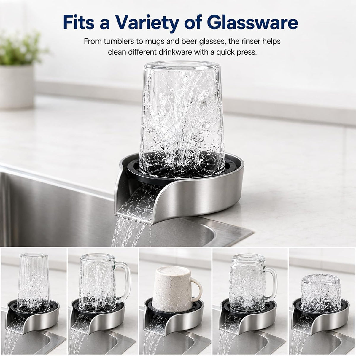 Kitchen Sink Glass Rinser – 360° Rotating Cup Washing and Rinsing Tool