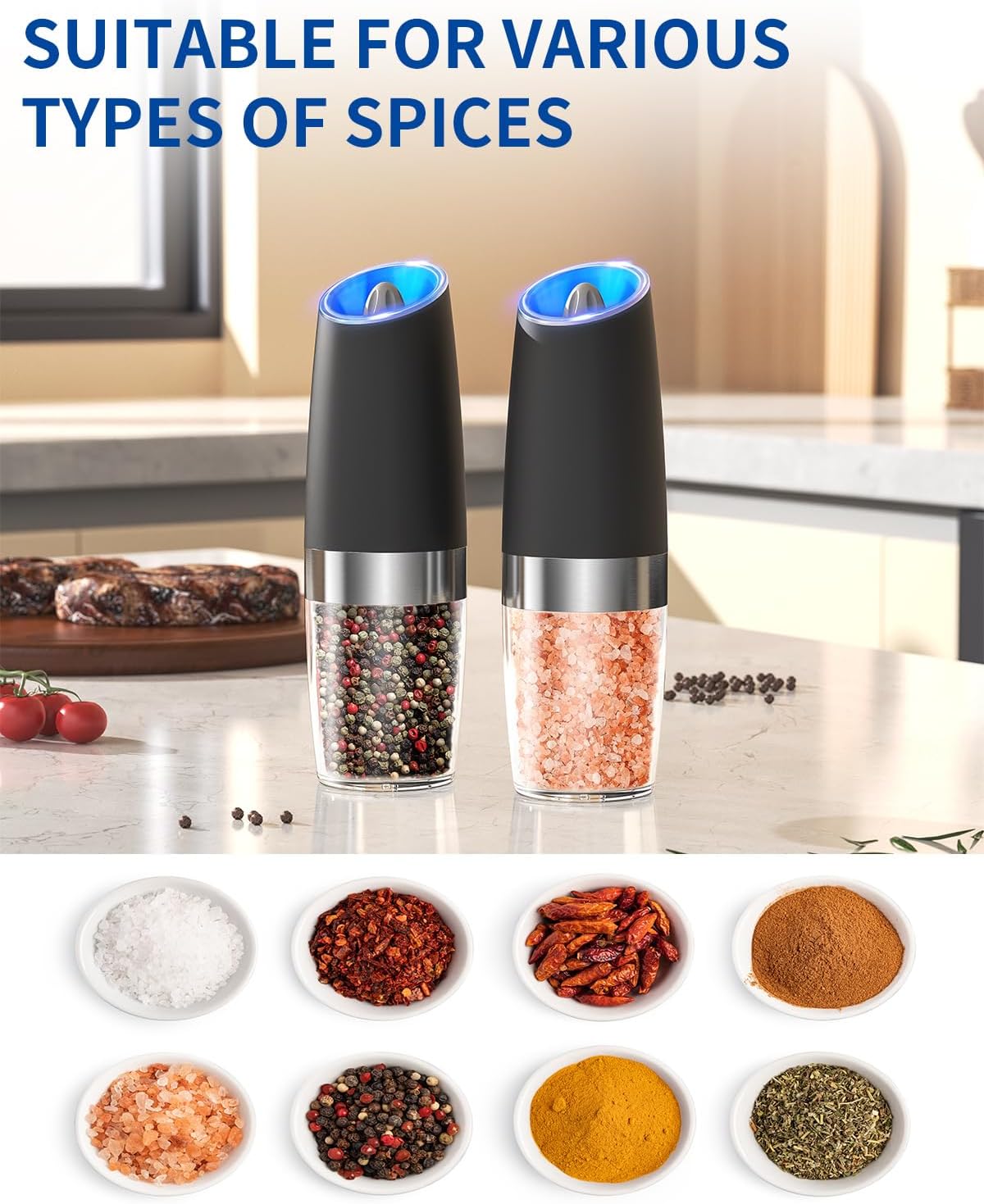 Automatic Electric Salt and Pepper Grinder Set – Adjustable Coarseness with LED Light