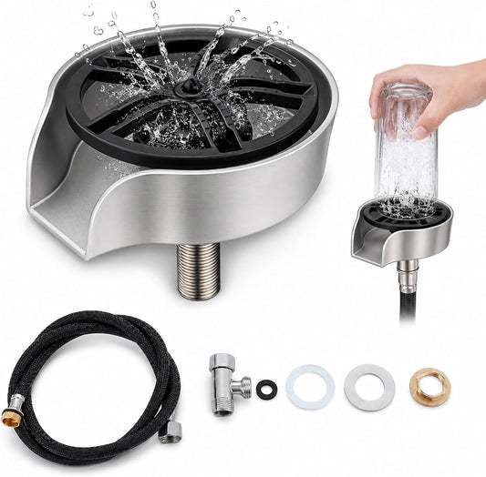 Kitchen Sink Glass Rinser – 360° Rotating Cup Washing and Rinsing Tool