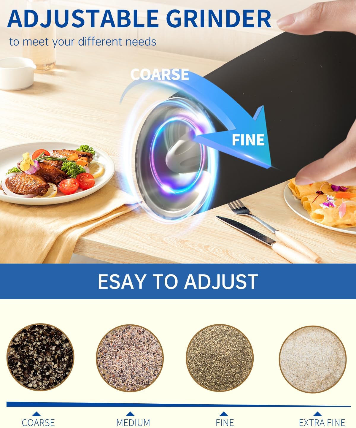 Automatic Electric Salt and Pepper Grinder Set – Adjustable Coarseness with LED Light