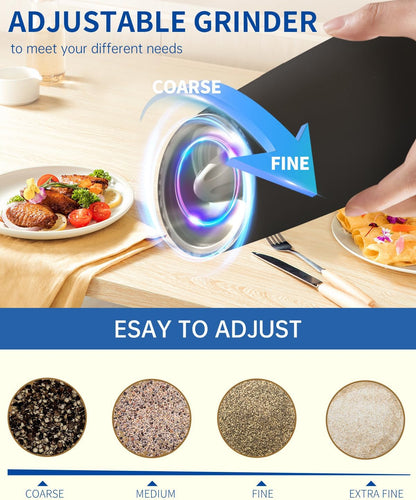 Automatic Electric Salt and Pepper Grinder Set – Adjustable Coarseness with LED Light