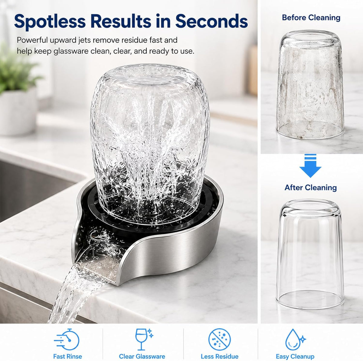Kitchen Sink Glass Rinser – 360° Rotating Cup Washing and Rinsing Tool