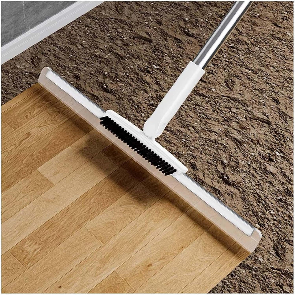 2-in-1 Floor Sweeper and Scrubber Broom – Stiff Bristle Brush with Squeegee