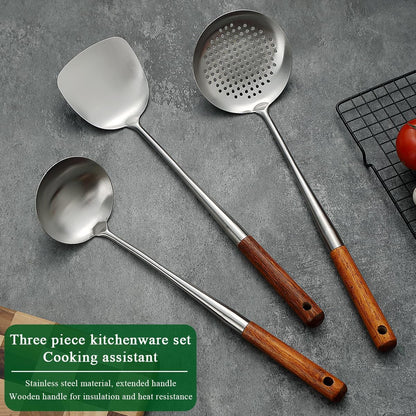 Stainless Steel Wok Utensil Set with Heat-Resistant Wood Handles